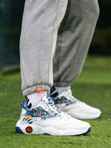 Tenis de baloncesto para hombre, Zapatos deportivos de hombre, Tenis altos de moda, Zapatillas con diseño gráfico, Tenis para deporte y uso diario, Zapatos de baloncesto para hombreCalzado deportivo blanco y colorido, Tenis antideslizantes con soporte, Zapatillas con amortiguación - blanco y azul - Ver 4