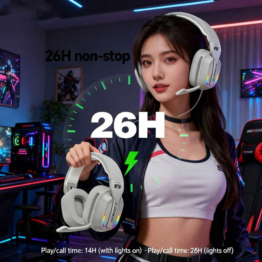 MZYJBL Foldable Over Ear Headphones B500 Wireless Gaming Headset Low Latency RGB Light Sports Earphones Built-In Mic For PC Phone - Xám - Xem 1