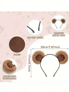 1pc Cute Brown Bear Ear Headband, Cute Headband, Sweet Plush Hair Accessory Cartoon Bear Ear Wash Headband, Halloween Christmas Role-Playing Movable Bear Ear Headband, Makeup, Wash Face, Headband, Christmas Gift, New Year Gift ﻿