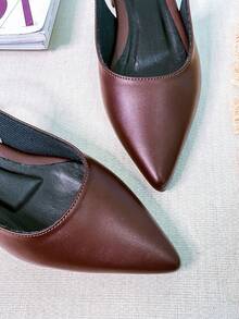 Slingback Open Heel Pumps With A Heel Below 3cm - 順滑咖啡 - 查看 9
