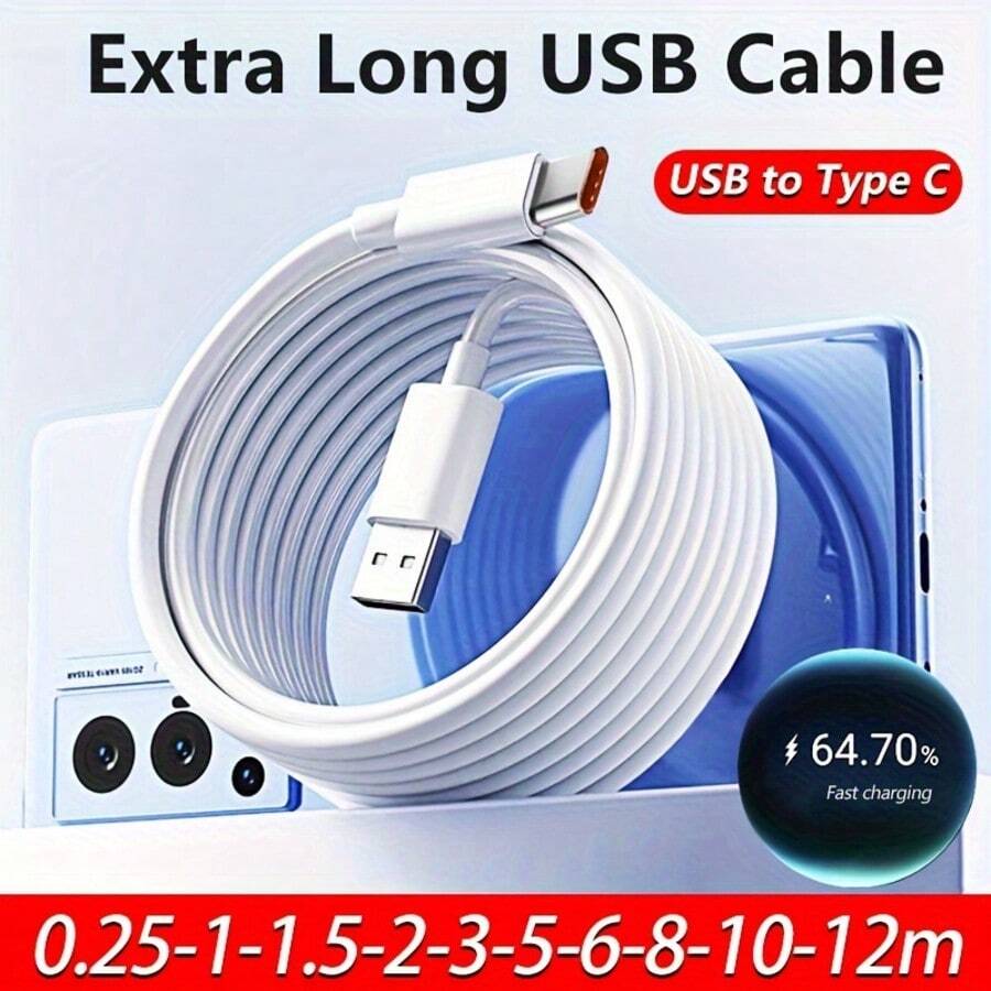 Cáp sạc nhanh USB-C siêu dài cho Galaxy S24 S23 S22 13 Redmi Honor OPPO VIVO Oneplus Điện thoại Android Sạc USB sang Type C Dây cho máy ảnh Máy in Khoảng cách nguồn Dây sạc (Không thể truyền dữ liệu) - trắng - Xem 1