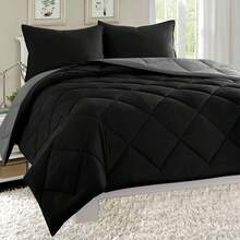 Elegant Comfort All Season Ultra Soft 3pcs Reversible Diamond Stitched Comforter Set, Down Alternative Breathable And Comfortable Quilt Luxury Hotel Quality 3 Piece Full/Queen, King/California King And Twin/Twin XL Size Bed Includes 1 Comforter And 2 Pillowcases Bedding Set, Christmas Decorations Gifts, Cozy Winter Styles, Holiday Décor - 黑色/灰色 - 查看 5