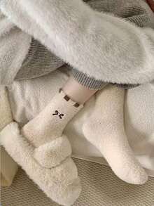 4 Pairs Faux Fur Socks, Warm Thermal Lined Thick Socks For Sleeping, Postpartum, Indoor Wear In Autumn/Winter