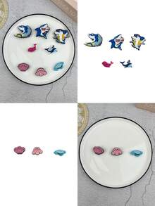 8pcs/Set Cute Ocean Theme Whale, Turtle, Shell Cartoon Pattern Accessories For Sandals, Bracelets, Slippers, Phone Decoration, Suitable For Couples, Birthday, Holiday Gifts