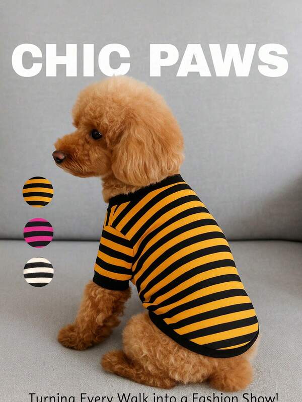 holdhoney 1pc New Pet Clothes, Variety Of Styles, Striped Pattern T-Shirt, Dog Apparel, Puppy Design, Summer, Short Sleeve, Vest, Small Dog, Teddy Bear, VIP, Bear, Cat, Pet Clothing, Dog Sweater, Dog Cardigan, Dog Jacket, Cat Costume, Dog Halloween Costume