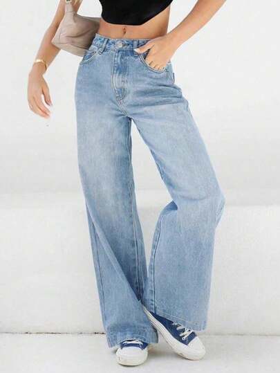 Women Vintage Straight Loose Fit Denim Jeans