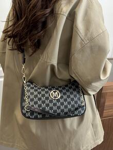 2025, New Fashion Classic Pu Waterproof Fabric M Letter Print Design Metal Chain Decoration Shoulder Crossbody Bag. Suitable For Shopping, Purse, Students, Young Women, Office Women. Perfect For Office, College, Work, Business, Commuting, Outdoor Activities, Travelling And Picnics.