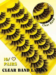 10 Pairs Of 3D Russian Striped Fluffy False Eyelashes, Thick False Eyelashes, Messy And Dense, Odorless, Paired - 黑色2 - 查看 3
