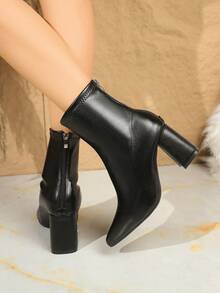 2025秋冬新款Tfends女士英伦风真皮踝靴，优雅厚底踝靴，Mailard棕色。复古尖头金属侧拉链靴，厚跟切尔西高筒靴。美式中跟西部靴，时尚短筒靴。 - 黑色 - 查看 3