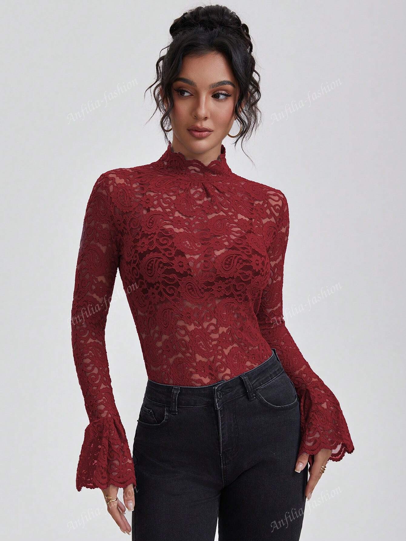 Sexy kanten blouse met lange mouwen voor dames