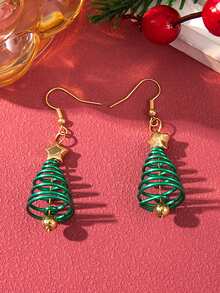 1 paire de boucles d'oreilles pendantes à la mode pour femmes, boucles d'oreilles élégantes minimalistes en forme d'arbre de Noël rotatif, boucles d'oreilles en forme d'arbre de Noël avec fil vert, cadeau de Noël, Réveillon de Noël, fête de Noël pour la petite amie