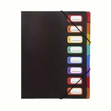 Dosar extensibil cu 8 buzunare, polipropilenă, exterior negru, interior multicolor