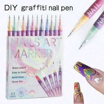 1pc Waterproof Quick-Dry Acrylic Marker Pen For Nail Art Doodle, Fine Tip, Refillable, Colorful DIY Nail Painting Marker
