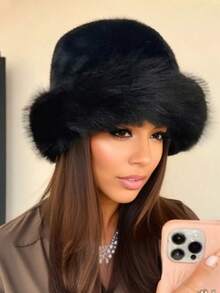 Women's Winter Fleece Bucket Hat, Warm Winter Hat, Fashionable Thick Hat, Suitable For Comfortable Warmth In Cold Weather Outdoor Activities, Holiday Gift, Winter Accessories, Winter Clothing, Personalized Gift - Multicolor - View 2