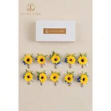TingeTime Boutonniere para hombres boda novio y mejor hombre para ceremonia de boda aniversario cena formal y matrimonio rustico de primavera girasol y azul real - Girasol azulreal - Ver 5