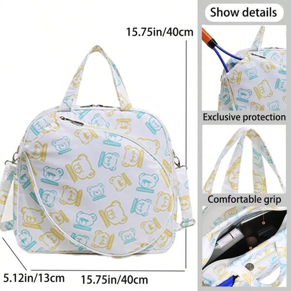 XINGNAN Bolsa de tênis estilosa com estampa de desenho animado 2025, bolsa de ombro para esportes ao ar livre, bolsa profissional para badminton, bolsa diagonal de grande capacidade para raquetes, bolsa multifuncional, adequada para pickleball, bolsa para bolas, capa protetora