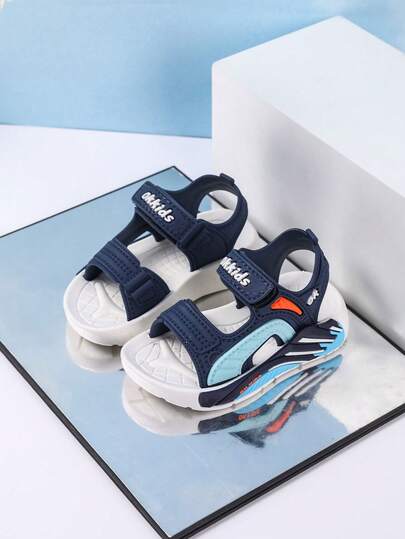 1 Đôi dép xăng đan màu xanh dương mát mẻ, dép xăng đan thể thao trẻ em cho bé gái và bé trai, đế mềm có móc và vòng