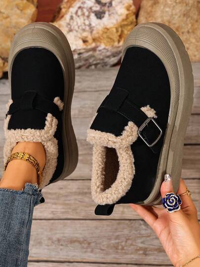 Women's Winter Boots, Korean Style Fashion Ladies Snow Boots With Buckle Design, New Low-Top Short Plush Outdoor Snow Boots, Cold-Resistant Anti-Slip Durable Snow Boots