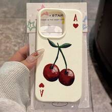 1 pieza Funda de teléfono con patrón de cereza roja vintage de material TPU compatible con iPhone 17 Pro Max/17/16 Pro Max/15/13/12/11, S20 FE/A15/S24/A55, Redmi Note 11/Note 12/Note 13 Pro, cobertura completa, protección suave anti-caídas