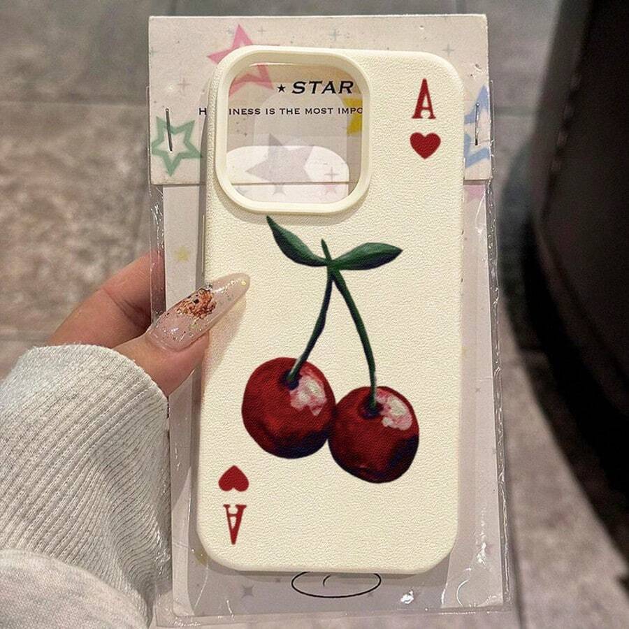 1 pieza Funda de teléfono con patrón de cereza roja vintage de material TPU compatible con iPhone 17 Pro Max/17/16 Pro Max/15/13/12/11, S20 FE/A15/S24/A55, Redmi Note 11/Note 12/Note 13 Pro, cobertura completa, protección suave anti-caídas