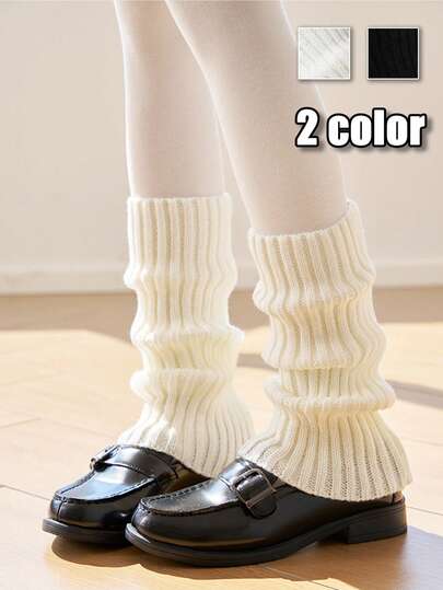1 Par de Perneiras de Cor Sólida, Meias Quentes, Elegantes e Confortáveis, Adequadas para Volta às Aulas, Outono/Inverno, Compras Casuais, Férias, Uso em Festas de Natal