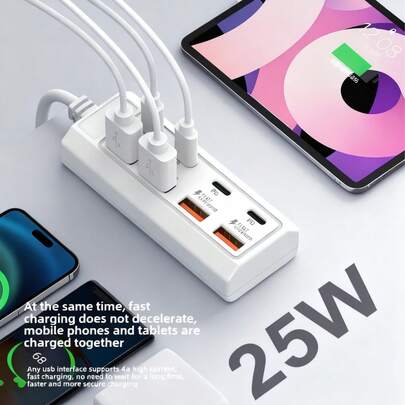 8-Port USB Adapter With 4 USB 3, 0 & 4 PD Fast Charging Ports - 25W Power Delivery, Wide Compatibility For Computers, Laptops, Tablets, Phones - White, Laptop Charging Station, Sleek Design, Durable Construction