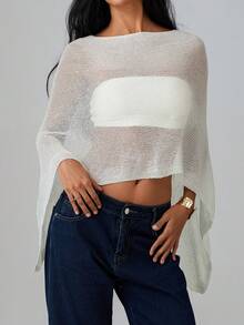 Women's Y2k Fairy Grunge Sheer Mesh Beach Cover Up Top Open Knit Crochet Poncho Lightweight Loose Fit See Through Bikini Overlay For Summer Vacation - trắng - Xem 3