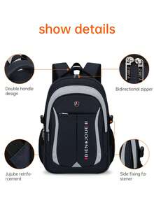 Zaino per laptop da 15,6 pollici per uomo, design a più scomparti con grande capacità, cinghie per le spalle regolabili e confortevoli, tasche laterali per bottiglia d'acqua e ombrello, tasca di nascosta sul retro, strisce riflettenti per la notturna, adatto per uso quotidiano e viaggi, materiale in poliestere resistente all'acqua, ottimo regalo per il ritorno a scuola