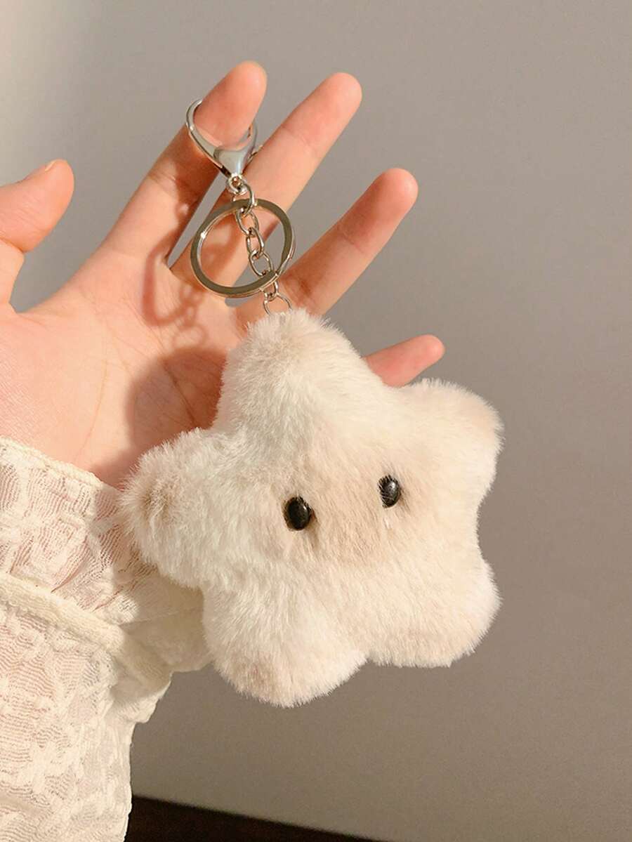 1 件白色星星毛绒钥匙扣，多功能时尚配饰，适合派对、角色扮演、户外、休闲、通勤、海滩、服装搭配、化妆、舞会、摄影、角色扮演、节日 - 白色 - 查看 1