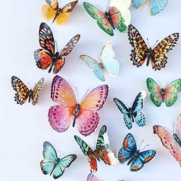 18pcs Colorful Butterfly Decorations, Waterproof PVC 3D Colored Butterflies, DIY Decor, Watercolor Butterflies, Lightweight, Waterproof, Fade-Resistant, Suitable For Wedding Party Decor, Valentine's Day Gift, Floral Butterfly Stickers Are Creative And Decorative Stickers For Decorating Bedroom Walls, Notebooks, Living Room, Office, Bedroom And More Wall Stickers Room Decor Wall Decor Wall Sticker Bedroom Decor Kitchen Decor Home Decor