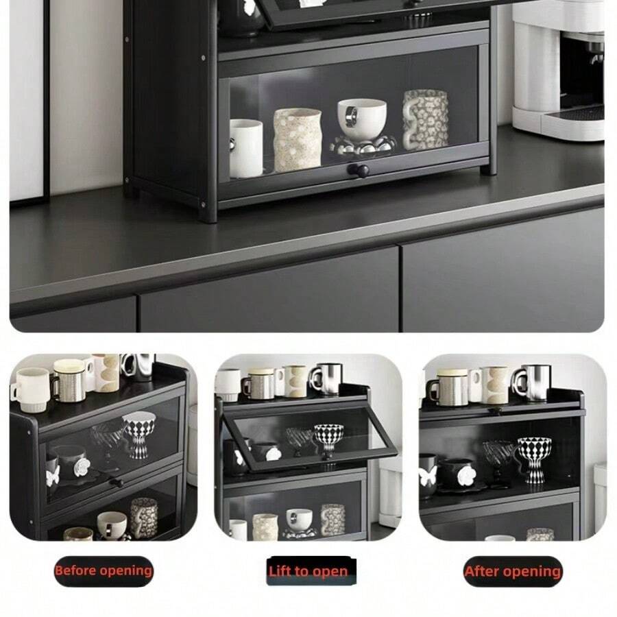 1pc Flip Cover Cup Holder Organizer, Desktop Cup Rack, Multi-Layer Storage Cabinet For Tea/Coffee Cups, Space-Saving, Easy Storage For Mugs