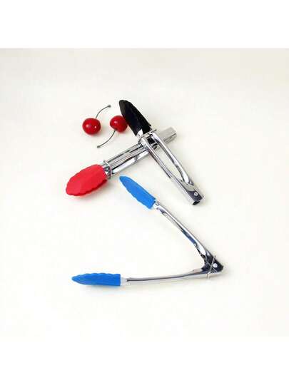 Pinces à aliments en silicone résistantes à haute température avec poignées en acier inoxydable, disponibles en noir / bleu / rouge / vert. Idéales pour saisir et tenir les aliments, en faire l'outil parfait pour la cuisson, le grillage et le service.