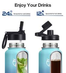 1PC 40oz Insulated Water Bottles With 2 Leak Proof Lids(Spout Lid And Straw Lid), Wide Mouth Sport Water Bottle With Straw, Stainless Steel Powder-Coated Water Flask, Double Walled Vacuum - 藍色漸變 - 查看 4