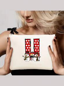 1 Túi đựng đồ trang điểm bằng vải canvas cá nhân hóa một mặt có thiết kế hình người tuyết - Túi đựng mỹ phẩm du lịch có thể tùy chỉnh, có kiểu dáng túi tote hình chữ nhật có thể tái sử dụng, hoàn hảo làm quà tặng Giáng sinh - Nhiều màu - Xem 5