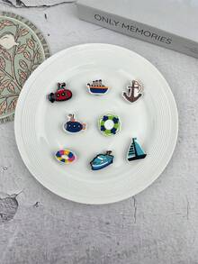 8pcs/Set Ocean Theme Submarine, Anchor Decor Accessories For DIY Sandals, Bracelets, Phone Cases, Suitable For Beach Vacation, Birthday, Holiday Gifts