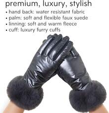 Women's Winter Suede Gloves With Fur Cuffs - Soft, Warm, Touchscreen, Fleece Lined - 仿皮-深灰色 - 查看 3