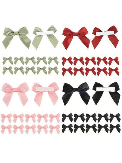 1个/10个装自粘丝带蝴蝶结，带双面胶带，优雅礼品包装，多种颜色可选，适用于手工制作、圣诞节、生日、婚礼装饰。耐用塑料材质，不留残胶，易于使用，是手工制作的理想之选。| 经典蝴蝶结设计 | 质地光滑，适合手工制作。