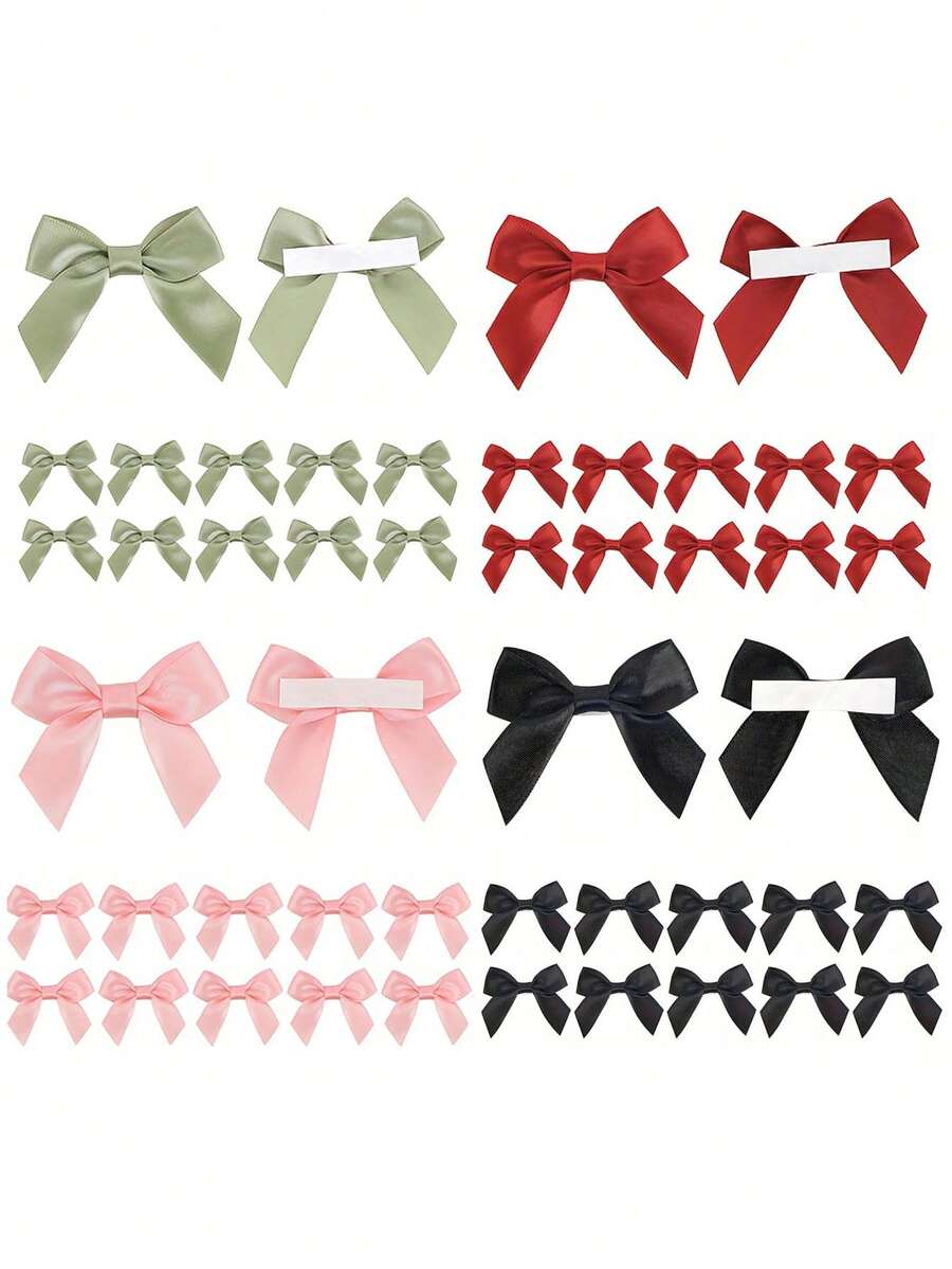 1个/10个装自粘丝带蝴蝶结，带双面胶带，优雅礼品包装，多种颜色可选，适用于手工制作、圣诞节、生日、婚礼装饰。耐用塑料材质，不留残胶，易于使用，是手工制作的理想之选。| 经典蝴蝶结设计 | 质地光滑，适合手工制作。 - 彩色 - 查看 1