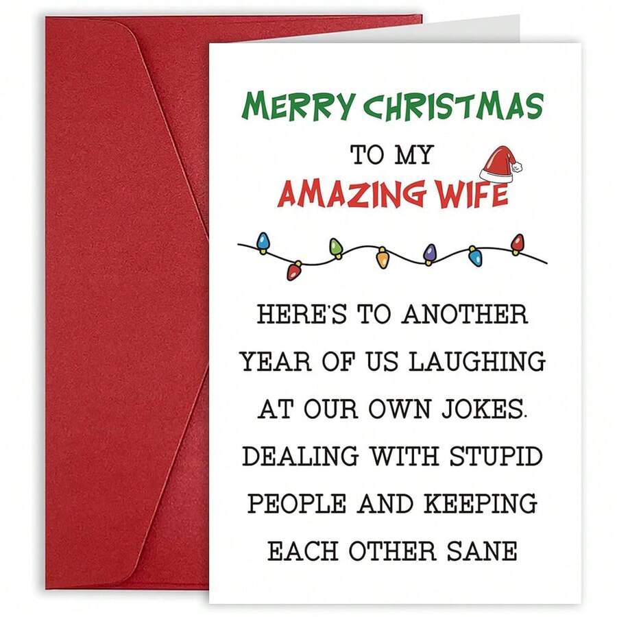1PC Funny Christmas Card For Wife Woman, Lovely Xmas Gift From Husband Man, Merry Christmas To My Amazing Wife - one-size - View 1