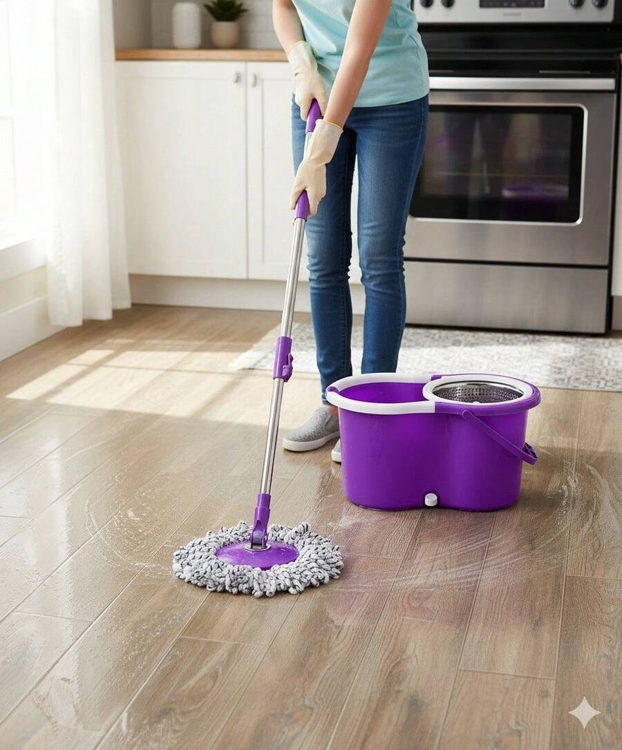 Trapeador de Microfibra Giratorio 360 Con Cubeta Doble Mop. Trapeador Magico - Morado - Ver 1