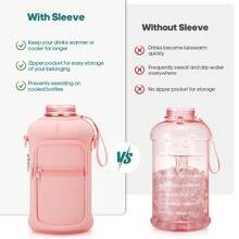 Half Gallon Water Bottle With Storage Sleeve, 74oz Large Water Bottle With 2 Lids(Straw Lid And Chug Lid), Big Sports Water Jug For Gym With Strap, Drink Container With Handle - 粉色 - 查看 5