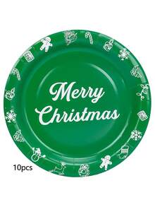 10 piezas/20 piezas Platos de papel navideños de 7 pulgadas y 9 pulgadas, platos de papel redondos para postre y platos para cena que incluyen platos rojos y verdes para fiestas de Navidad, cumpleaños, reuniones familiares, fiestas de invierno y decoración de mesa