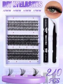 240片單簇假睫毛 D捲度 8-16mm DIY睫毛簇 混合密度 30D/40D/560D/80D/100D 長效超輕量睫毛化妝工具組 適合居家或戶外使用 完美適用日常、婚禮、約會、派對、音樂節 - 彩色 - 查看 6