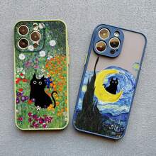 Retro Oil Painting Van-Gogh Cat Phone Case Covercompatible with  17 15 13 12 11 Pro Max Mini 16 14 Pro Max 15 Plus X XS XR Shockproof Shell,Covercompatible with  17 Hülle, 17 pro Hülle, 17 promax Hülle - schwarz YHM 5 - Übersicht 7