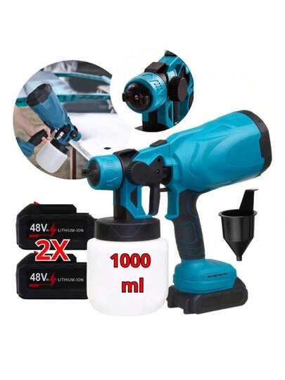 Pistola Pulverizadora 48V 400W 1000ml com 2 Baterias 1500mAh Amarelo para Pintura Automotiva, Paredes, Móveis DIY Bivolt