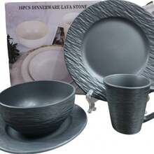 Vajilla Moderna Negra de Cerámica Premium – Juego Completo para 4 Personas con Platos Llanos, Platos Hondos, Tazas y Bowls – Diseño Elegante Minimalista – Ideal para Comedor Contemporáneo, Restaurantes y Hogares Sofisticados – Acabado Mate Antideslizante y Alta Resistencia - Gris Oscuro - Ver 4