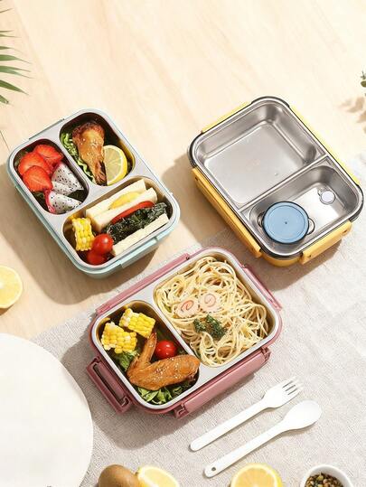Stainless Steel Lunch Box With Built-In Utensils, Storage Compartments, Microwave & Hot Water Heating Function, Leak-Proof Bento Box For Food, Ideal For Back To School, Office, Camping, Picnics, And Holiday Gifts