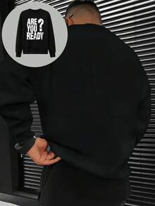 Sudadera de cuello redondo para hombre | Diseño estampado ¿Estás listo? | Ropa casual para hombres, estilo urbano, ideal para otoño e invierno.   Sudadera básica de color sólido, cómoda y suave, perfecta para el día a día.   Ropa deportiva de alta calidad, ideal como regalo para cumpleaños o eventos casuales.   Chaquetas de temporada, moda callejera para hombres.   Suéteres clásicos, ropa elegante para fiestas, abrigos para frío.   Ropa masculina versátil, cómoda y moderna para cualquier ocasión. - Negro - Ver 3