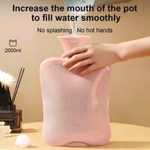(Gray, Water Capacity 2000ml), PVC Water Injection Hot Water Bottle, Explosion-Proof Hand Warmer Hot Water Bottle, Hot Compress To Relieve Soreness And Dysmenorrhea, Warm Hands And Feet, Gifts For Elders, Women And Children - Multicolor - View 9