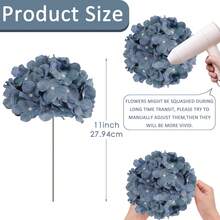 48/60pcs Dusty Blue Artificial Hydrangea Flowers Bulk With Stems, Silk Faux Hydrangea Heads For Boho Winter Wedding - 灰藍色 - 查看 3